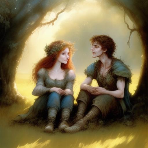 01077-526347063-painting of two young wild people sitting next to each other in a field  trees  the background, epic fantasy, fantasy art, Brian.png